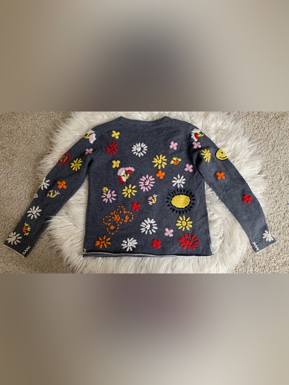 Charcoal Floral Appliqué Crewneck Sweater